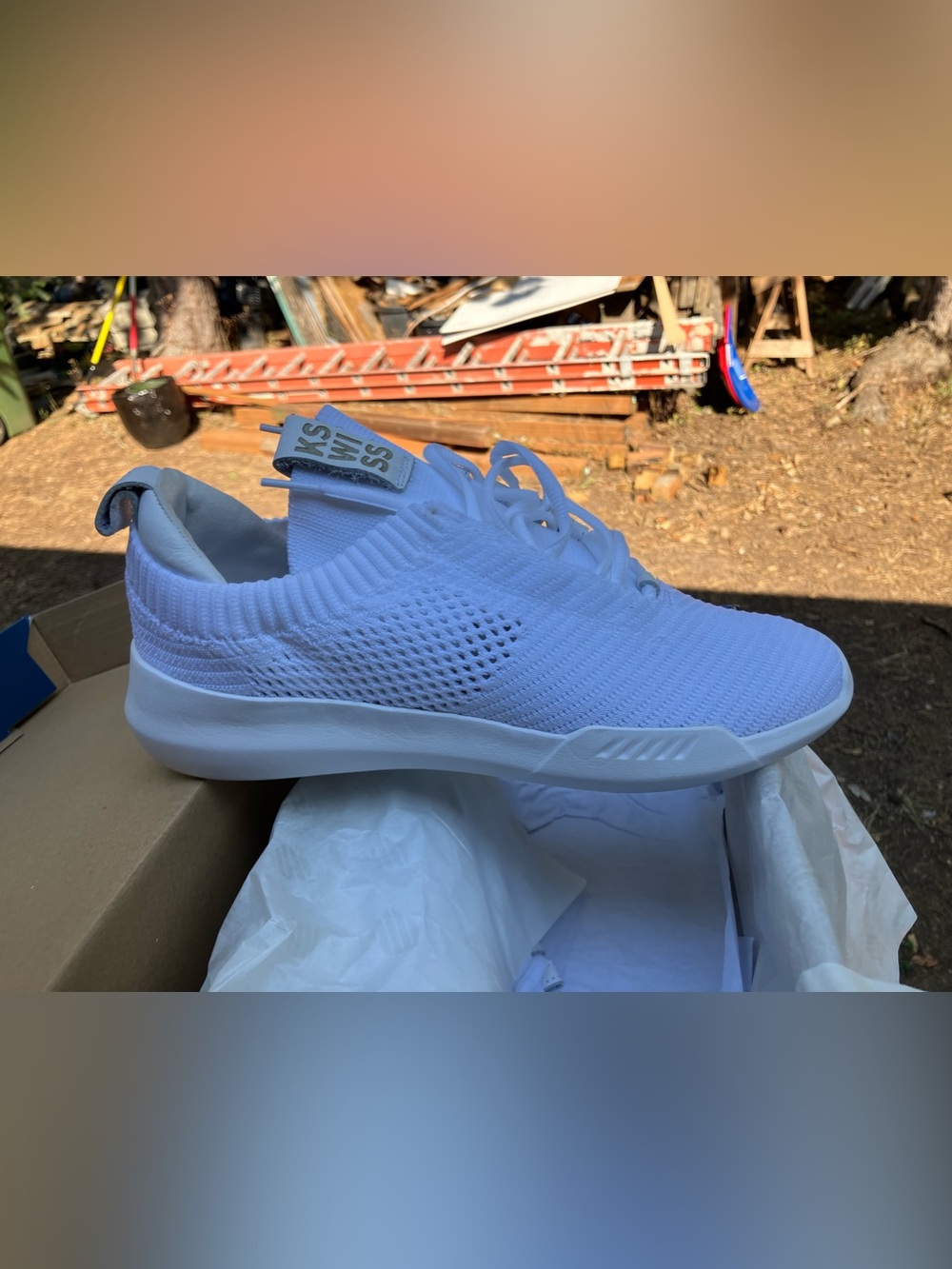 K Swiss gen k icon knit flyknit rare white sz 8 fit bigger